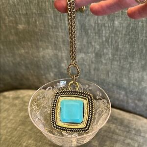 Gold Chain Necklace with Turquoise Blue Pendant